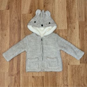 NWT ZARA Baby Knitwear Bear Hooded Coat Sweater Beige Size: 12-18 Months